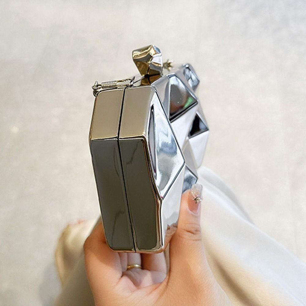 Túi xách nữ HOBBYIN, Túi dạ hội Mini hình học, Hộp vàng Acrylic sáng bóng thanh lịch dành cho nữ