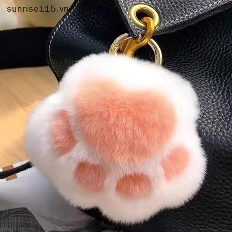 Srvn Hồng Đen Lông Tơ Paw Móc Khóa Tóc Pompon Móc Khóa Dành Cho Nữ Cô Gái Dễ Thương Paw Mặt Dây Chuyền Túi Chìa Khóa Ô Tô Trang Trí.