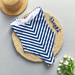 Đồ bơi nữ màu xanh dọc sọc Bandeau Bộ đồ tắm Bikini cắt cao One Piece