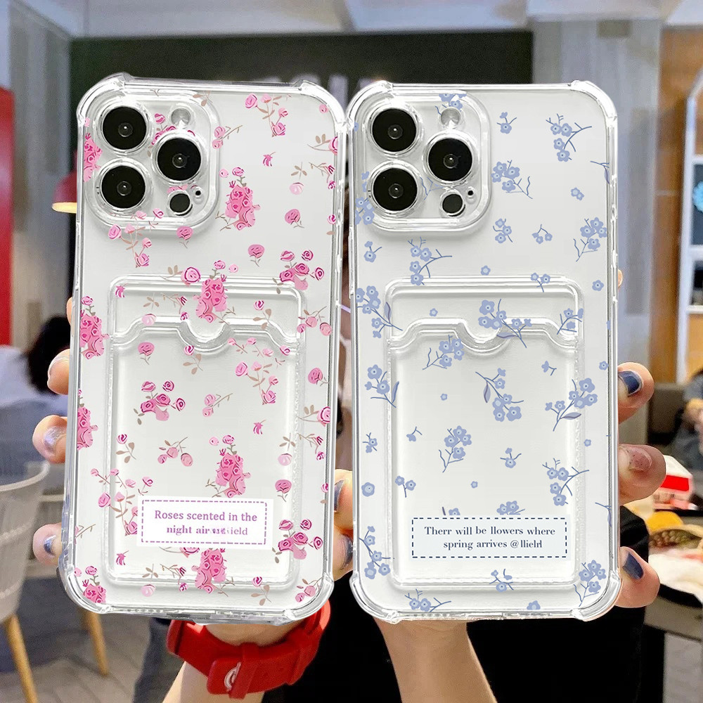 Nơ Hoa Dễ Thương Nhỏ Hồng Tím Hoa Ví Đựng Thẻ Dành Cho Samsung Galaxy S25 Plus S23 S24 S25 Ultra Ốp Lưng Hoa TPU Hoạt Hình Silicon Mềm Chống Sốc