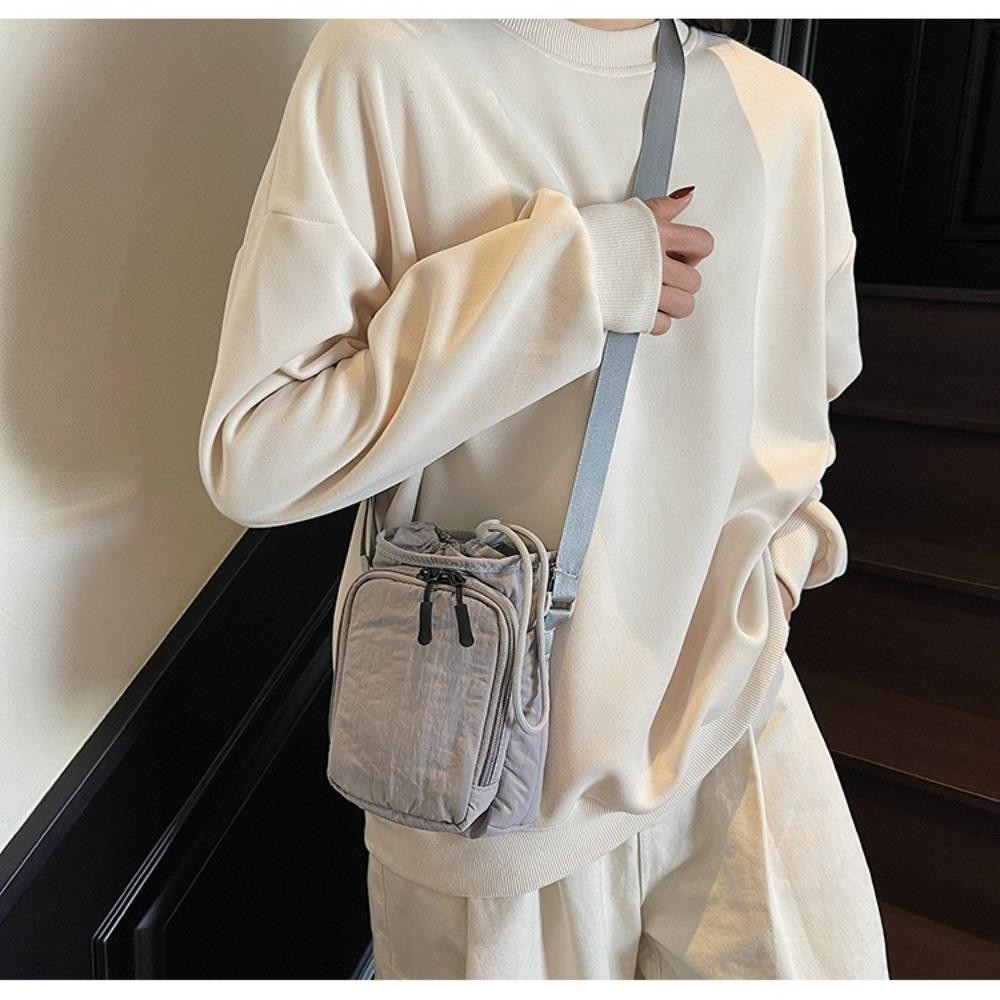 Túi dây rút HOBBYIN, Vỏ cốc nước Nylon phong cách Hàn Quốc, Ví đơn giản đi bộ đường dài màu trơn
