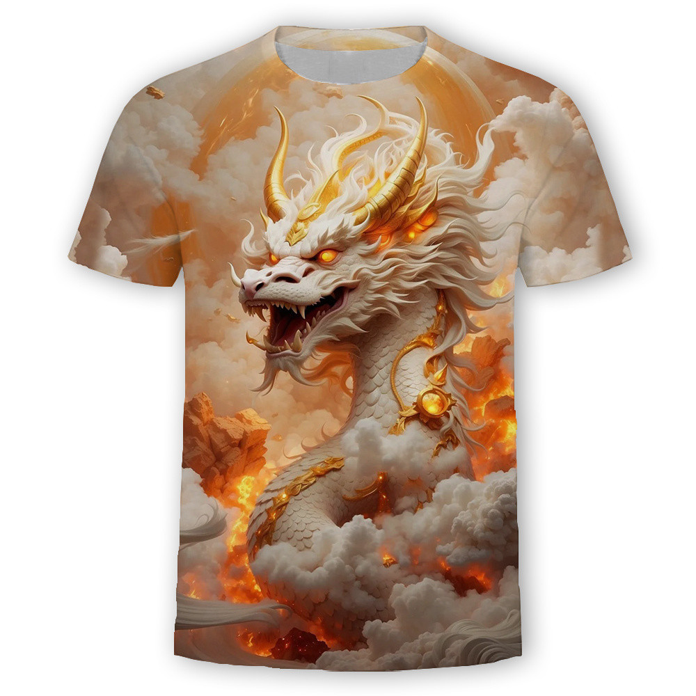 Áo thun nam tay ngắn cổ tròn thời trang Dragon Trend, nhanh khô, phong cách Trung Quốc, in 3D