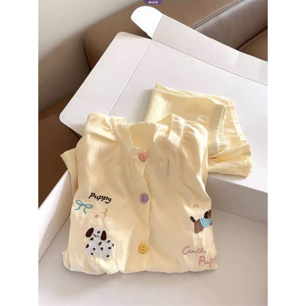 Bộ đồ ngủ Dachshund hoạt hình dễ thương Nữ mùa hè 2025 Quần Short ngắn tay mới Bộ đồ mặc nhà Nhật Bản [BL]