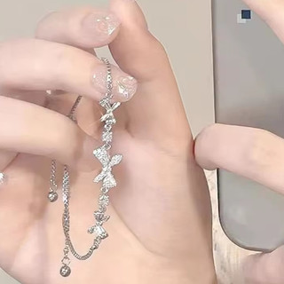 Sweet Girls Light Luxury Zircon Bow Pull Style Vòng tay có thể điều chỉnh - Vòng tay nơ lấp lánh phong cách Hàn Quốc