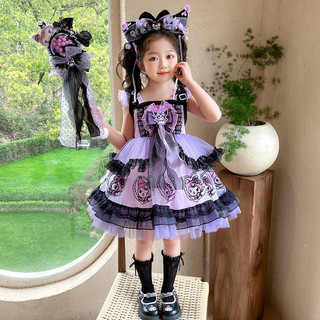 Cô Gái Trang Phục Cô Gái Kuromi Gothic Đầm Bé Gái Công Chúa Đầm Trẻ Em Trình Diễn Đầm Mùa Hè Gạc Đầm