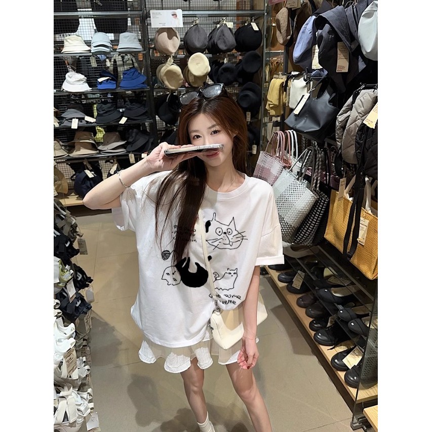 SUXI Áo thun ngắn tay in hình dễ thương mùa hè mới dành cho nữ 250508
