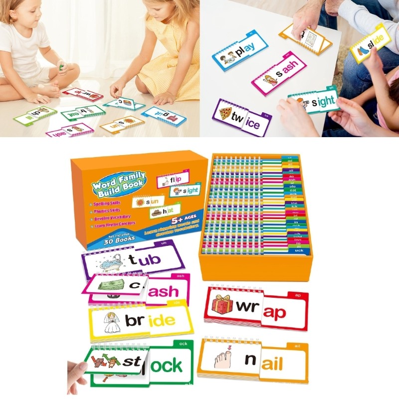 MIS Word Family Flip Books Phonics Flash Cards Đọc và Rhyme Flip Books để phát triển đọc sách mầm non