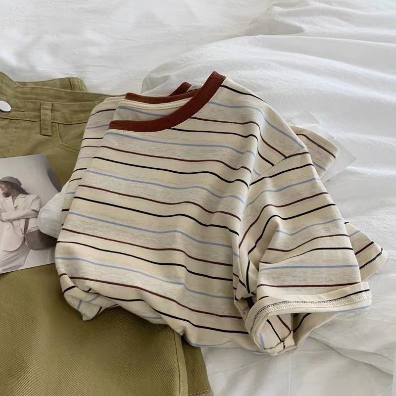 Áo thun Cotton sọc đơn giản dành cho nữ mùa hè mới 250512
