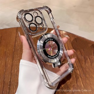 Ốp lưng từ tính sang trọng cho iPhone 15 Pro Max, 11, 12, 13, 14 Pro Max Plus, trong suốt, có túi khí, chống sốc, có giá đỡ