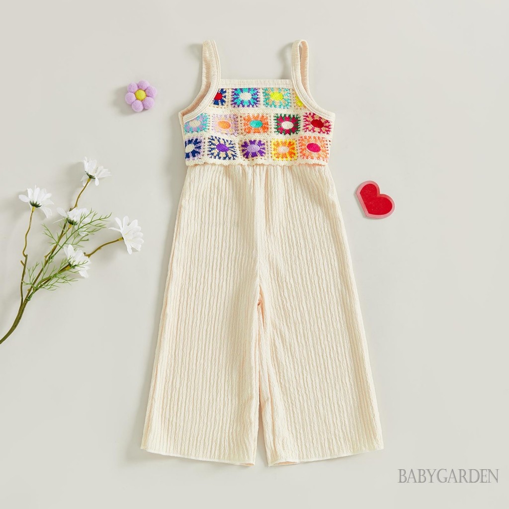 Bé gái móc hoa cổ vuông dây đeo spaghetti liền thân liền quần áo mùa hè dễ thương