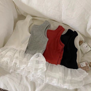 Áo vest phong cách Hàn Quốc mới cho bé gái mùa hè, áo không tay có viền ren, áo thun cơ bản ngọt ngào cho bé