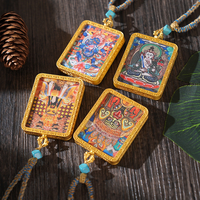 Bùa hộ mệnh Tây Tạng, dây chuyền Ram Thangka, phong cách dân tộc, mặt dây chuyền thần tài đen Manjushri, trang sức sáng tạo văn hóa XHUR