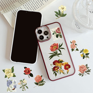 Bộ 50 Retro Hoa Lá Trong Suốt PET Chống Thấm Nước Miếng Dán Điện Thoại Bình Nước DIY Miếng Dán