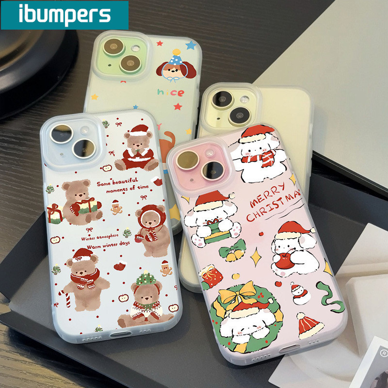 ibumpers Ốp Lưng IPhone Dễ Thương Họa Tiết Chó Giáng Sinh Ốp Điện Thoại Trong Suốt Nhám Mờ TPU Mỏng Chống Sốc Chống Bẩn Cho IPhone 16 15 14 12 13 11 Pro Max IP 7 8 Plus X XS XR