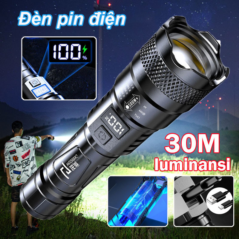 【3 chế độ đèn flash】Đèn pin cầm tay siêu sáng màn hình LCD hiển thị pin, Bấc đèn nhập khẩu