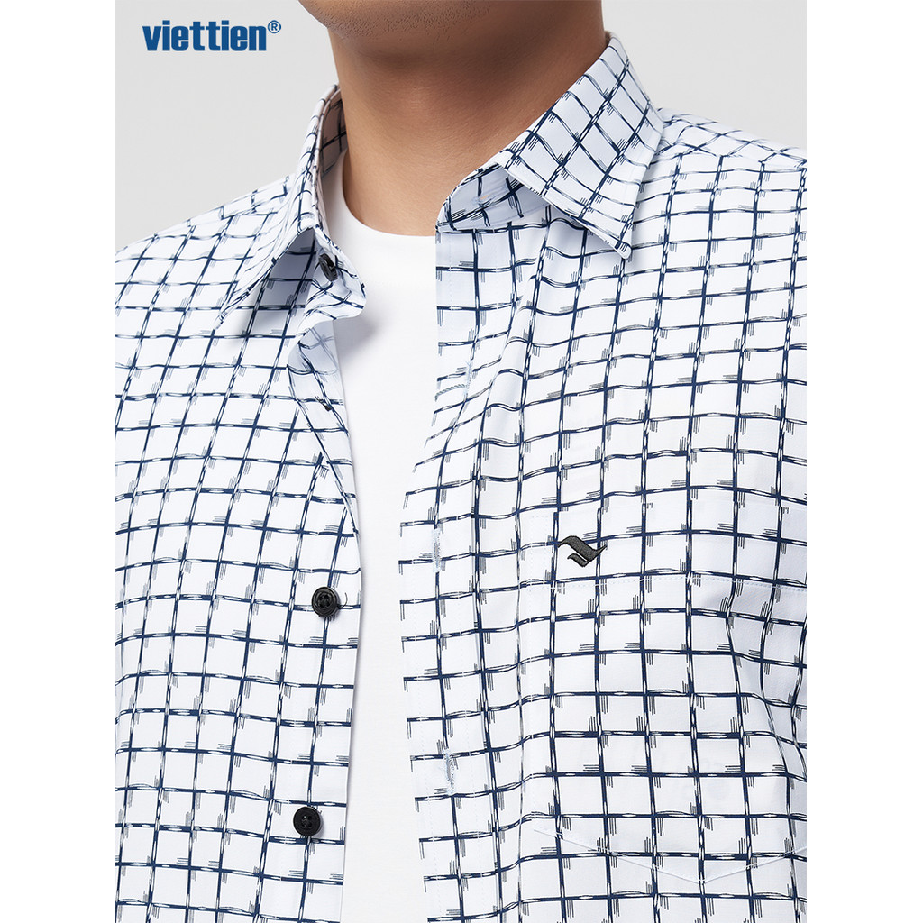 Sơmi ngắn tay lai ngang VIETTIEN SMART CASUAL vải sợi hoa hồng phom regular VT00000220