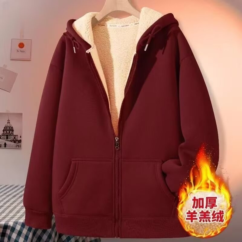 ThaliaWisp Nam Lông Cừu Có Mũ Trùm Đầu Áo Thu Đông Phong Cách Cơ Sở Lông Cừu Dày Rời Plus Kích Thước Áo Khoác