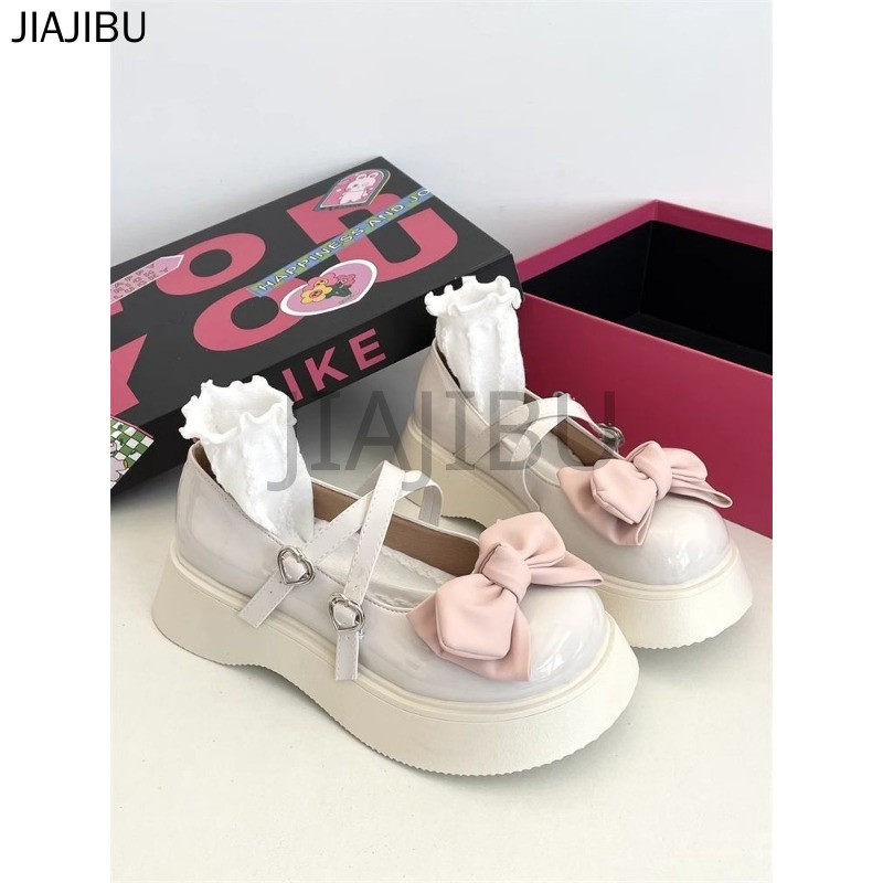 Size 34-45 Đồng Phục JK Nhật Bản Nơ Ngọt Ngào Giày Lolita 44 Giày Nữ Cỡ Lớn 43 Korean Fashion Beige Platform Mary Jane Shoes 42 Giày Da Mềm Đế Mềm Khóa Hình Trái Tim Phong Cách Anh Quốc Giày Đi Học Khóa Đôi Màu Đen Princess Style Cosplay Doll Shoes
