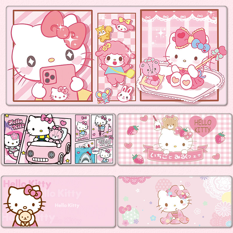 HelloKitty Miếng Lót Chuột Lớn Hoạt Hình Dễ Thương Chống Trơn Trượt Sanrio Miếng Lót Trò Chơi Màu Hồng Bàn Phím Máy Tính Cao Su Thảm Để Bàn