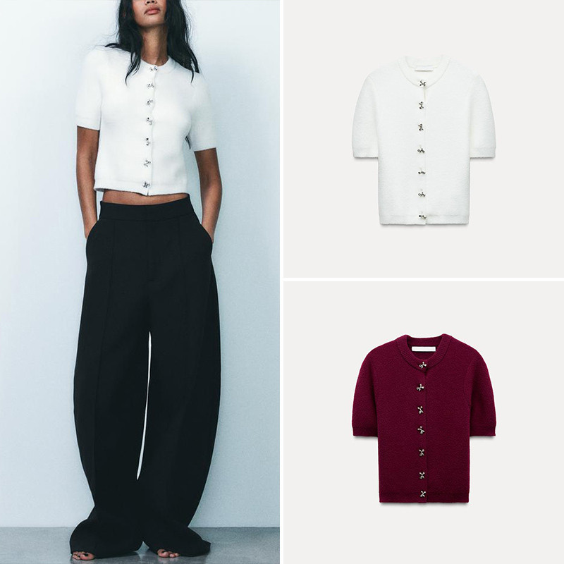 Áo khoác dệt kim ngắn tay cổ tròn có nút kiểu dáng mới của Zara Spring ...