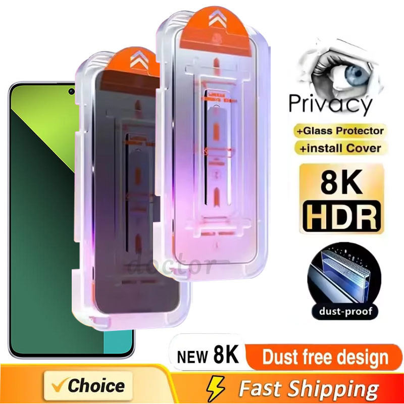 Kính Cường Lực GLASS Chống Nhìn Trộm Có Khung Tự Động Dán Cho Redmi 13C 12 12C 10A 9 9C Note 13 12 11 11E 11R 11s 10 Pro+ Plus 4G 5G 2024