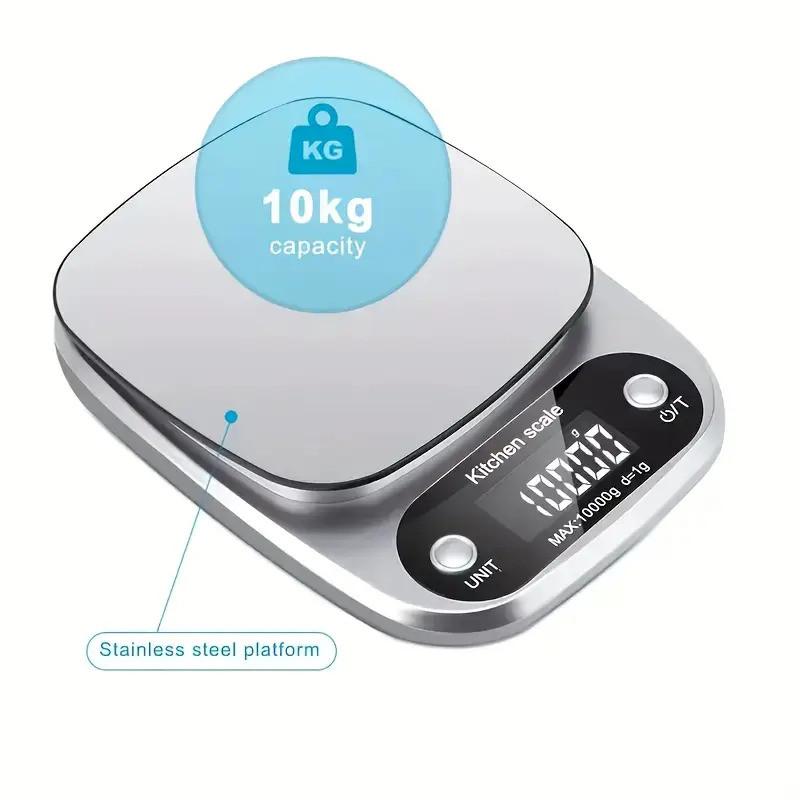 10kg/1g Digital Kitchen Scale Stainless Steel Food Scale with Segmented Pull-Out Display Screen