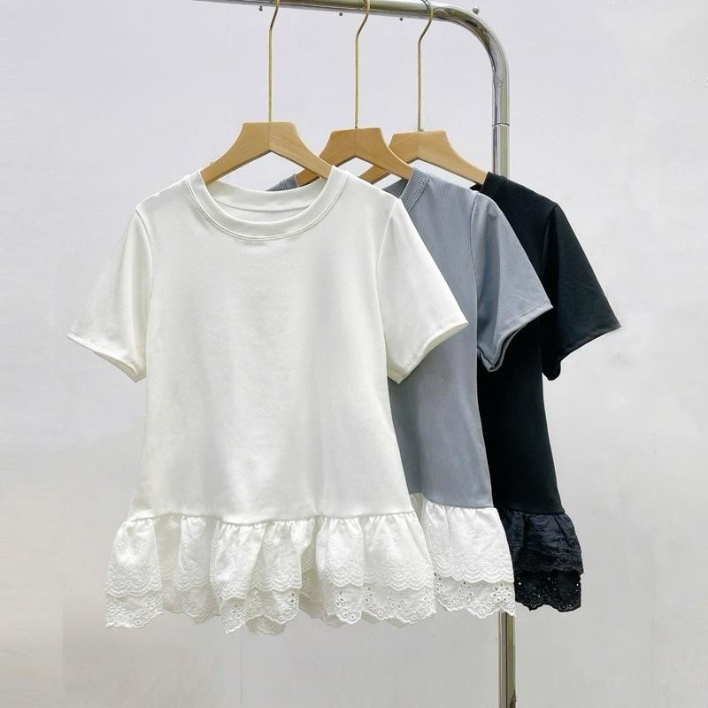 Ảnh Áo Thun Babytee Bigsize Phối Ren Gấu,  Áo BabyTee Cổ Tròn Form Vừa Chất Vải Tăm QC Mùa Hè Thoáng Mát A281 2