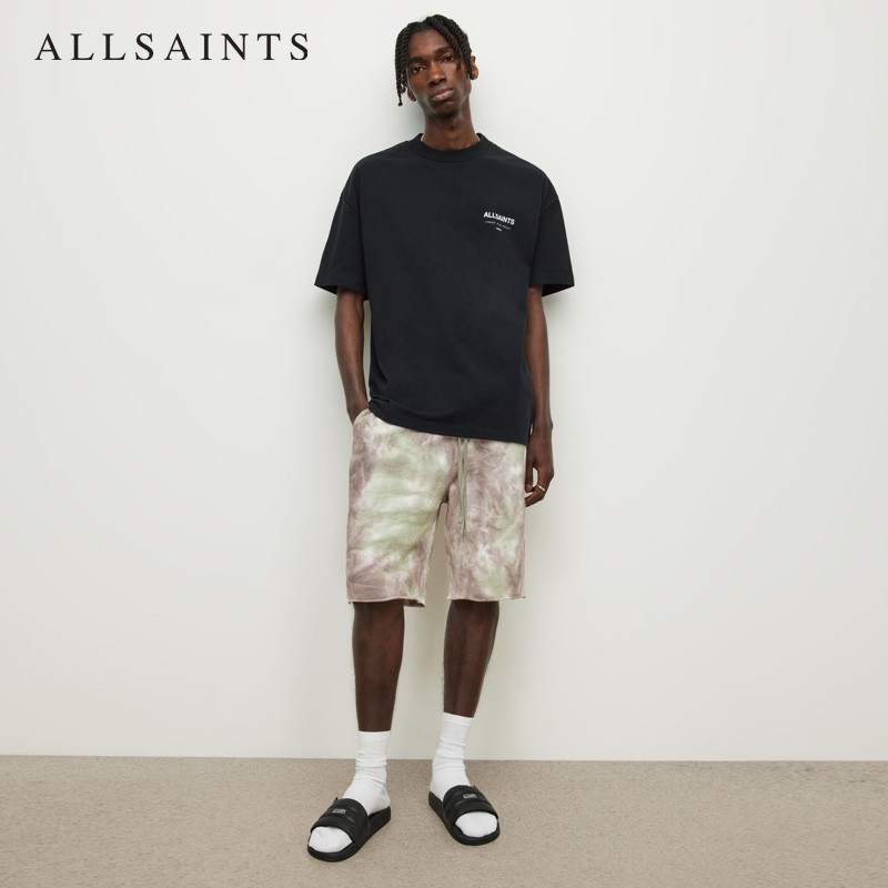ALLSAINTS Áo thun nam ngắn tay họa tiết màu đen dáng rộng hàng đầu mùa hè cổ điển M071PB