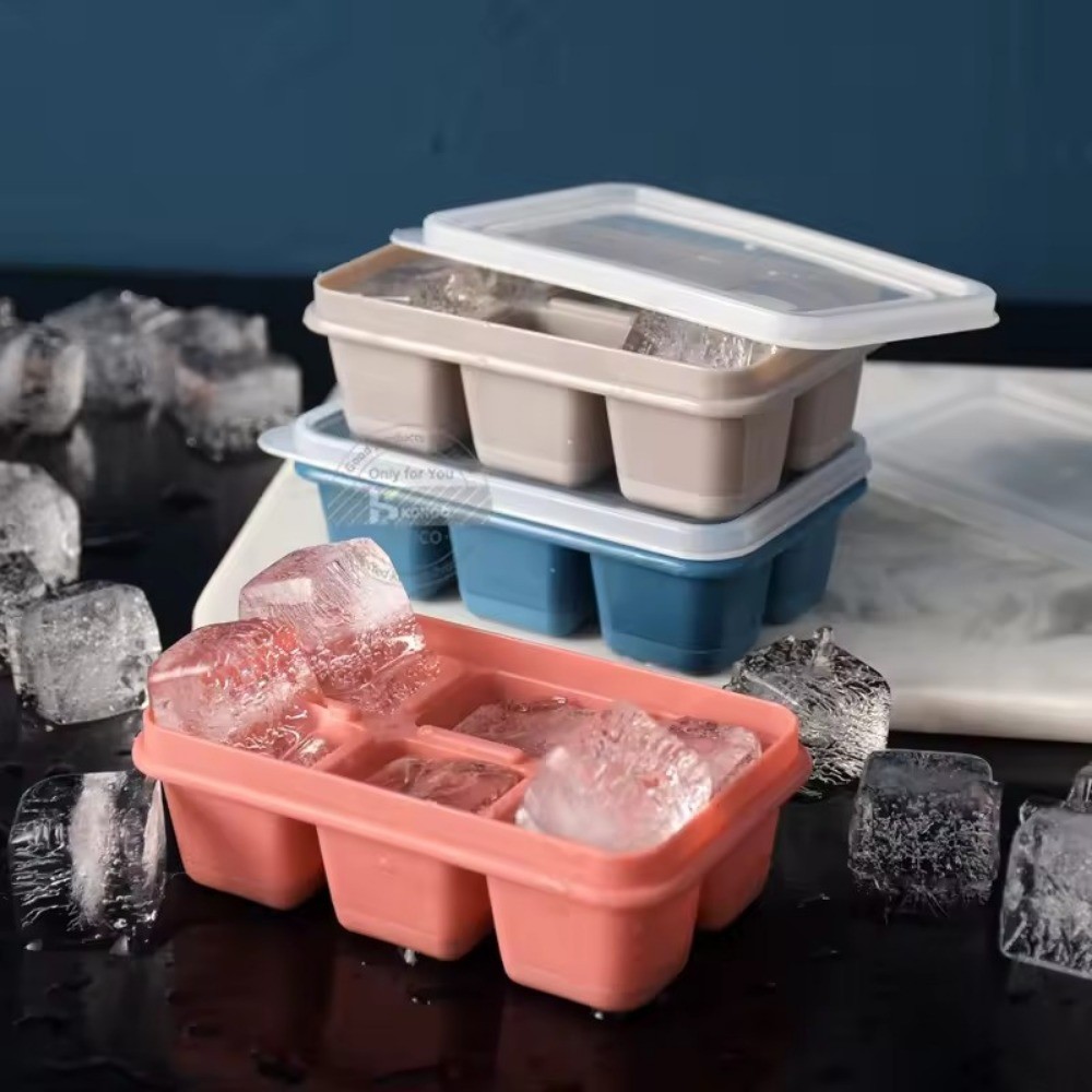[Trang chủ] Khay đá silicon chống rò rỉ có nắp đậy - Hộp đá có thể xếp chồng lên nhau 3 màu, Thiết kế chống mùi cho tổ chức tủ lạnh gia đình / văn phòng