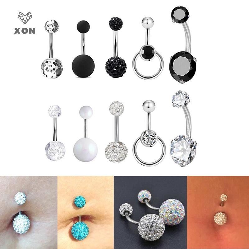 XON Set 5 Khuyên Rốn Đính Đá Lấp Lánh Thời Trang Cho Nữ
