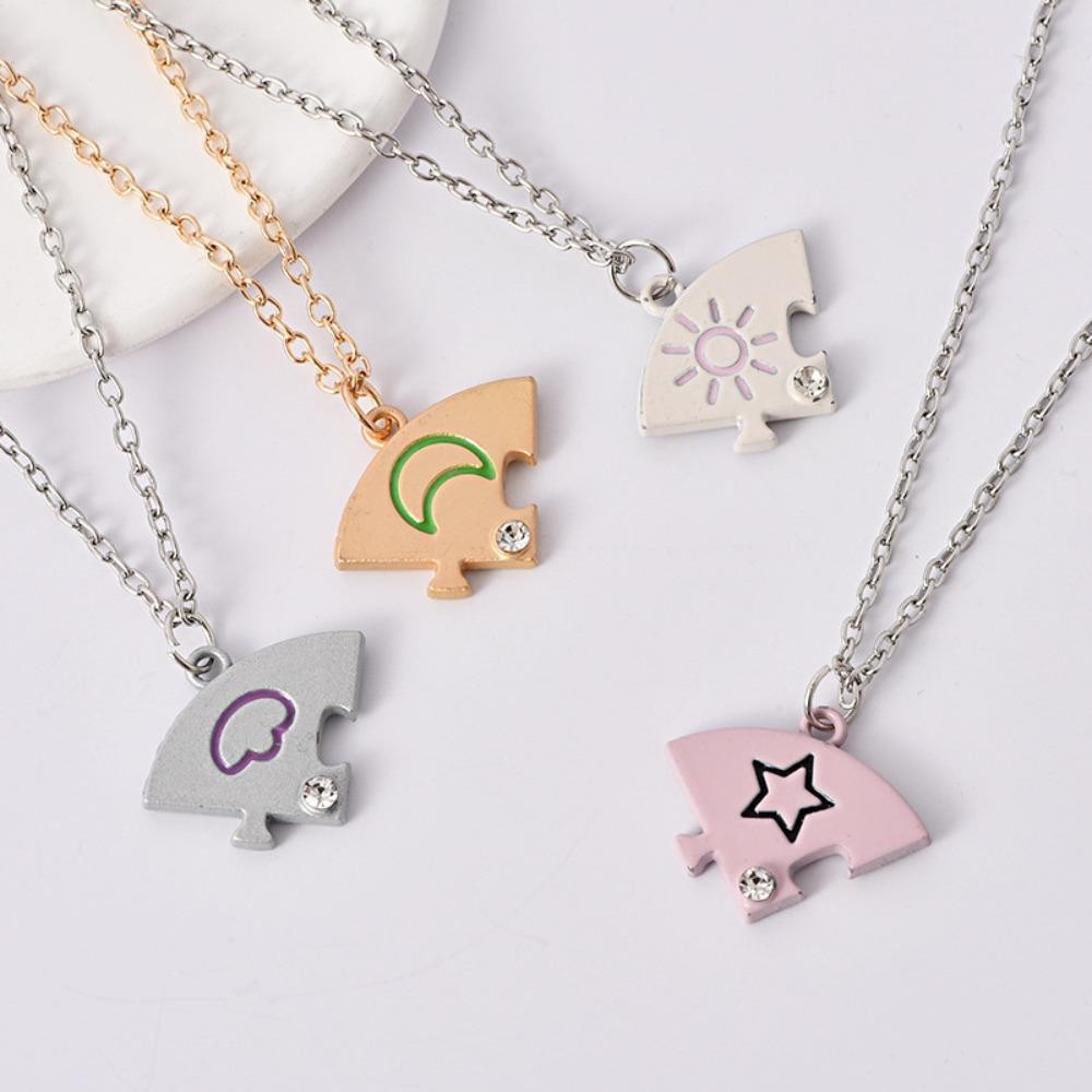 LACYES 4 cái/bộ Bộ trang sức Vòng cổ ghép hình kim cương giả BFF, mặt trời-mặt trăng-mây-sao, sáng tạo nhiều màu