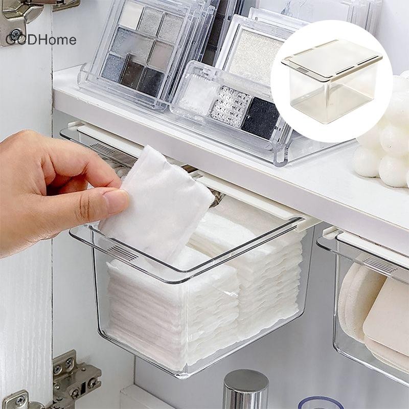 GCDHome Ngăn Kéo Phong Cách Hộp Bảo Quản Dưới Gương Tủ Phòng Tắm Trong Suốt Bông Dính Trang Điểm Phòng Tắm Cotton Kéo Ra Lưu Trữ HOT