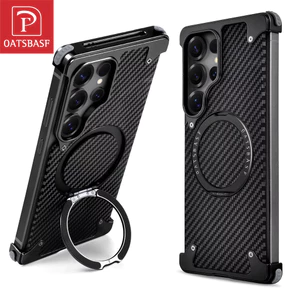 Dành Cho Samsung Galaxy S25 Ultra Ốp Lưng Điện Thoại Kết Cấu Sợi Carbon 360° Chân đế có thể xoay được Vỏ không khung từ tính
