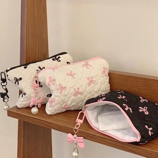Dễ Thương Nơ Hoa Quilting Cotton Túi Trang Điểm Nữ Dây Kéo Mỹ Phẩm Tổ Chức Nữ Vải Túi Xách Di Động Vệ Sinh Dành Cho Bé Gái