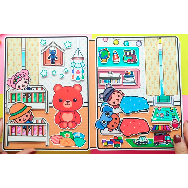 Đồ chơi búp bê giấy Nhà trẻ đồ chơi thủ công toca boca đồ chơi bóc dán thông minh dành cho trẻ