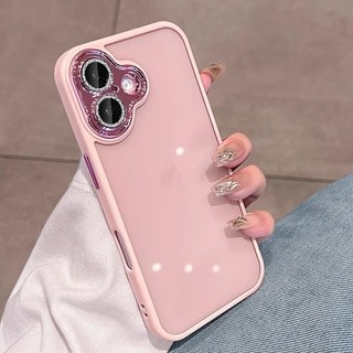 [Dành cho iPhone 16 Series] Tấm chắn pha lê màu hồng có màng ống kính Vỏ điện thoại cho iPhone 16 15 14 Pro Max 11 12 Pro Max 13 Pro Max Vỏ trong suốt Vỏ ốp lưng iPhone