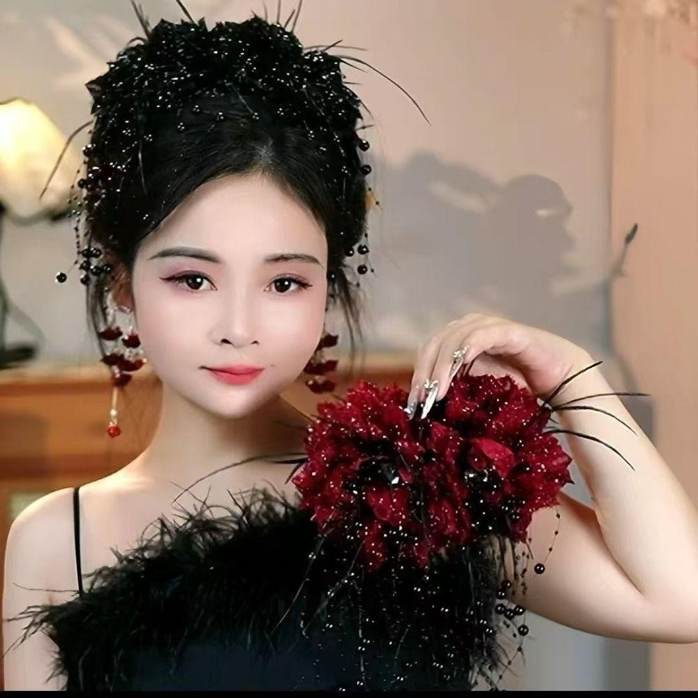 Nắm kẹp tóc nữ hoa mẫu đơn sequin thanh lịch