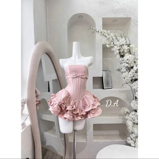 Đầm thiết kế IGU cúp ngực corset dáng ngắn bồng xòe bèo nhún chất liệu taffa , váy xòe cúp ngực đính nơ phù hợp dự tiệc.