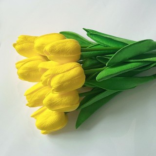 10  bông Hoa Tulip nhân tạo decor Myd.23 Hoa tulip giả trang trí chất liệu cao su PU cao cấp 34cm