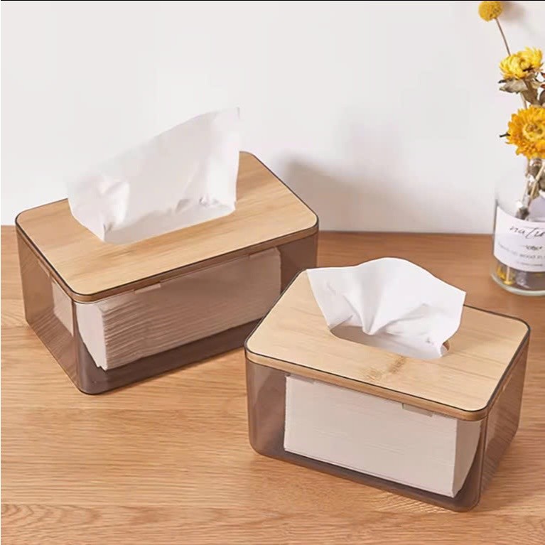 Hộp Khăn Giấy Trong Vinh Nam Plastic Cao Cấp Chất Liệu Nhựa PET Và Nắp Gỗ Sang Trọng