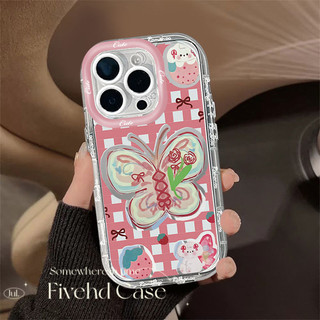 Vỏ + Dây Xích Tương Thích Cho IPhone 16 15 14 13 12 11 Pro XS Max XR X 8 7 6 6s Plus SE INS Sọc ca rô Bướm Mirro Hoạt Hình Chó Con Dễ Thương Màu Hồng Vỏ Điện Thoại Chống Rơi