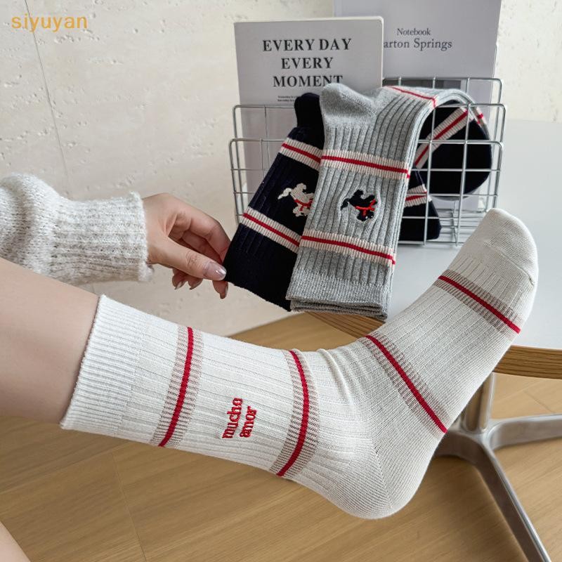 Siyuyan Hoạt Hình Thêu Tất Nữ Dễ Thương Kẹp Bông Tai Ngộ nghĩnh Dạo Phố Tất Chó Thời Trang Nhật Bản Bé Gái Gothic Sox Tất VN