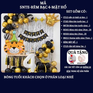 Set Bóng Trang Trí Sinh Nhật Tuổi Meo,tuổi Mão, thôi nôi, 12 con giáp cho bé gái - bé trai SNTE-RÈM BẠC 4-MẶT HỔ Cao su