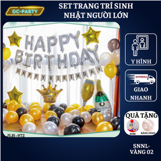 Set trang trí sinh nhật người lớn kiểu hàng quốc màu trắng đen SNNL-VÀNG 02,Bóng bay trang trí sinh nhật cho bé trai bé