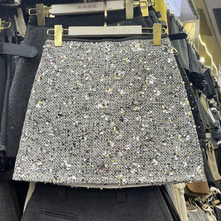 ▲ chân váy chữ a dáng ngắn cạp cao ▲ Thời trang ba chiều sequin trang trí váy ngắn nữ mùa xuân mới lưng cao thon gọn khí chất hông