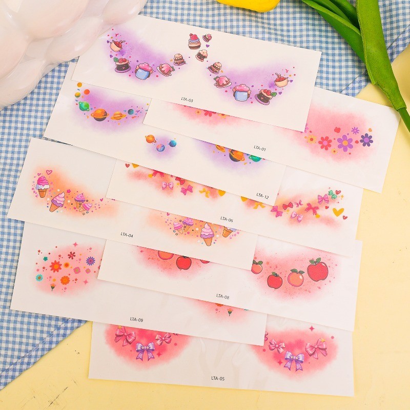 12 Tờ Dán Hình Xăm Blush Hoạt Hình - Đề Can Tạm Thời DIY Facial - Hình Xăm Nghệ Thuật Cơ Thể - Tự Dính, Chống Thấm Nước, Thực Tế - Đề Can Trang Điểm Tiệc Lễ Hội