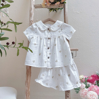 [8-26kg] Set Bộ Hè Xô Linen Xịn Cộc Tay Mềm Cho Bé Gái Đi Học Đi Chơi- Trắng Tim Nâu