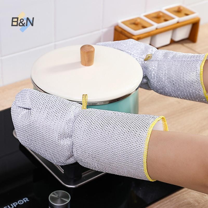 B & N 1 / 2 Chiếc Găng Tay Vệ Sinh Công Việc Nhà Dây Thép Món Ăn Găng Tay Rửa Nhà Bếp Bàn Chải Chống Thấm Nước Bát Dầu Dụng Cụ Vệ Sinh Hiện Vật.