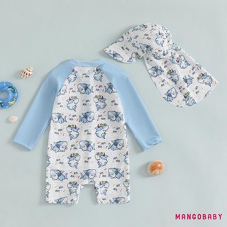 MG-Toddler Bé Trai Rash Guard Đồ Bơi Khủng Long / Cá Mập In Hình Dài Tay Zip Bộ Đồ Tắm Có Mũ Bơi
