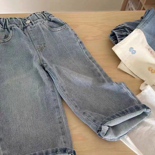 Quần jeans rộng rãi phong cách Hàn Quốc mới cho bé gái mùa xuân và mùa thu, quần thẳng thời trang cho trẻ em, quần dài hoạt hình cho bé gái